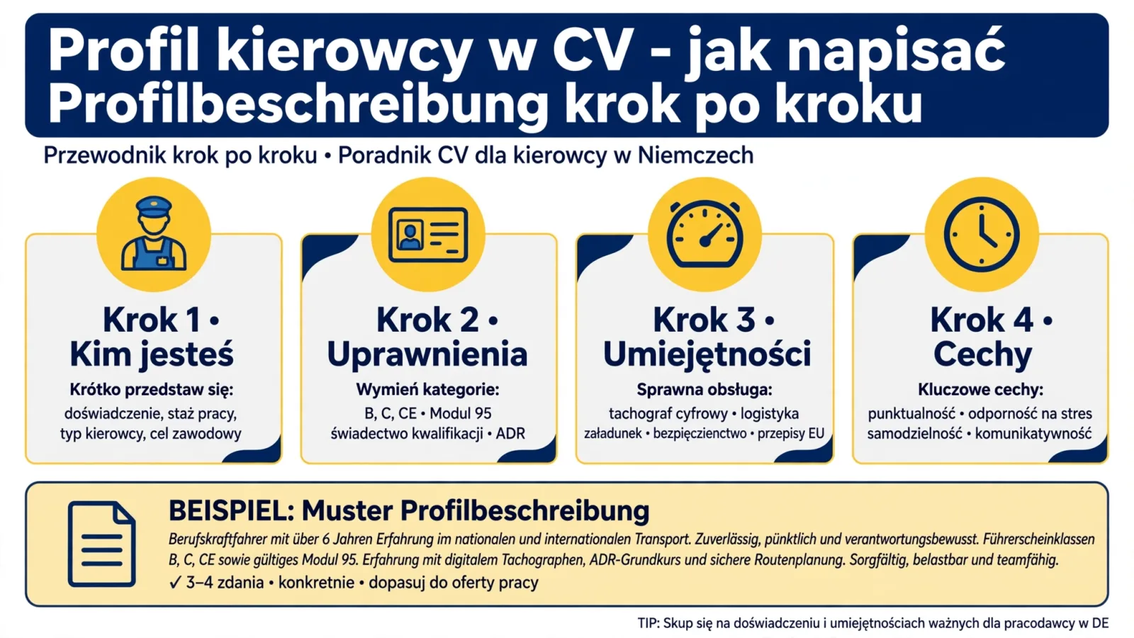 Profil kierowcy w CV - jak napisać Profilbeschreibung krok po kroku
